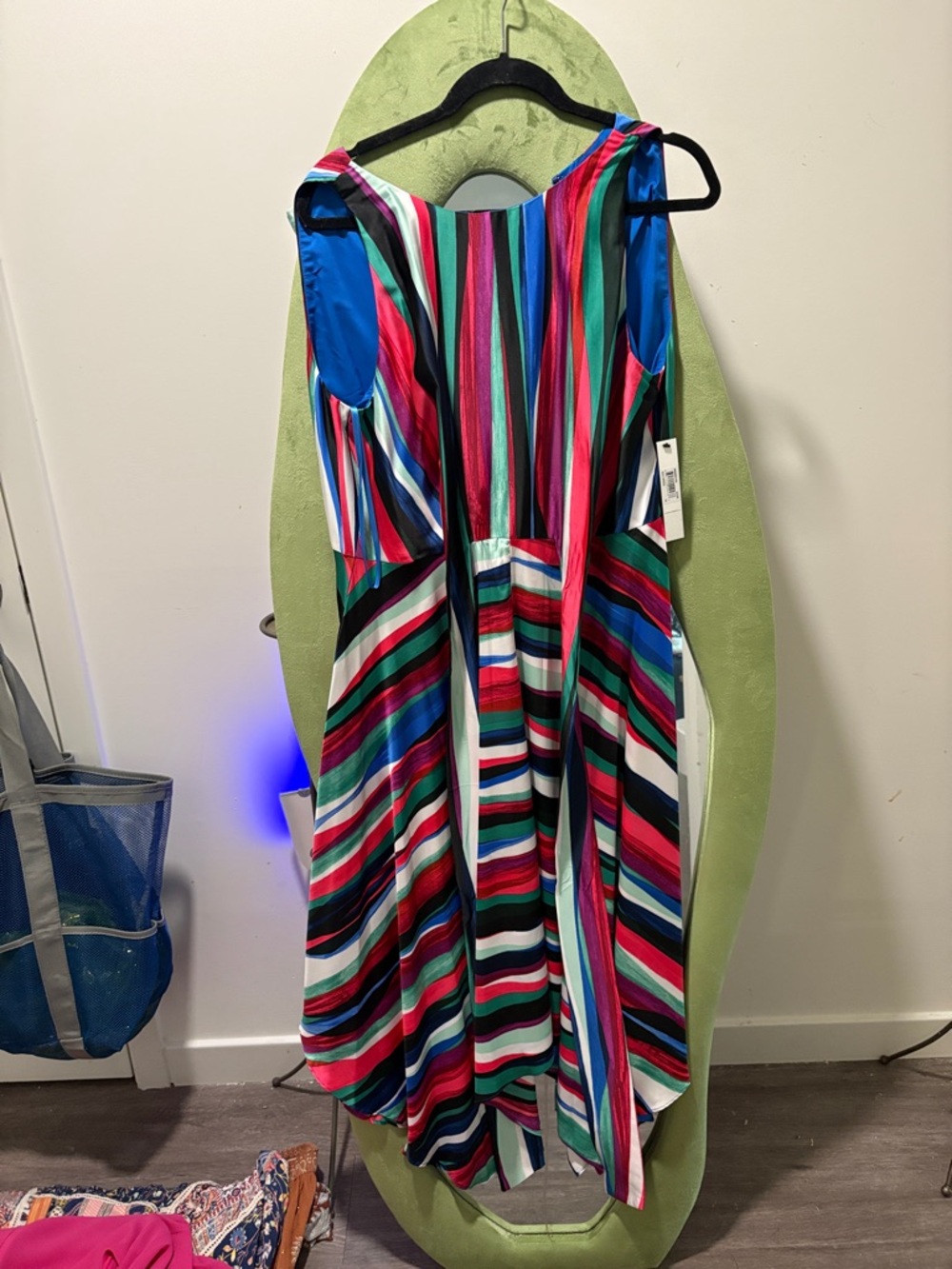 Maggy London Multicolor Striped Midi Dress — Pink, Blue, Green, Black, White